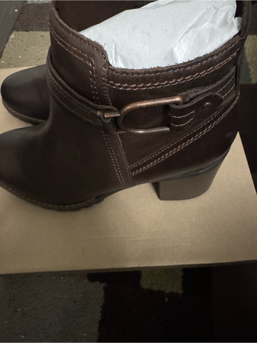 Clarks Dark Brown Leather Ankle Boot with Buckle Detail